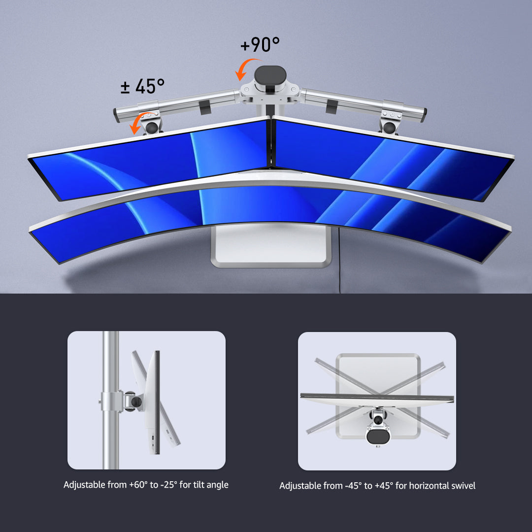 BEWISER Triple Heavy Duty Monitor Stand - Vertical Heavy Duty Monitor Riser Fits Two 17 to 27 Inch Screen and One 49 Inch Screen with Swivel, Tilt, Height Adjustable,weight capacity up to 33