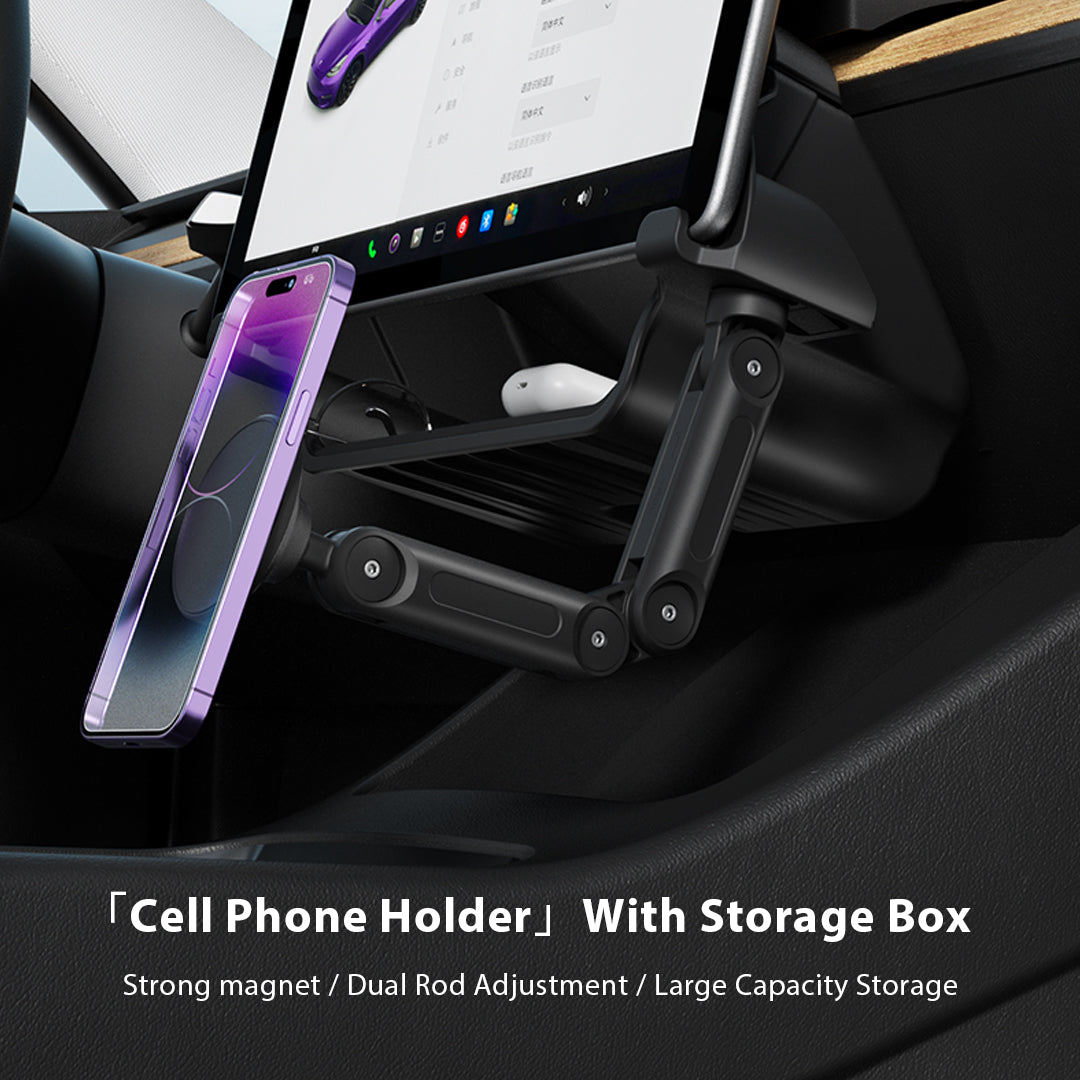 Tesla Phone Stand O - Strong Magnetic Phone Stand, Spacious Center Console Storage, Under Screen Box, Behind Screen Tray, Tissue Holder - Specifically Designed for Tesla Model 3/Y Owners(LD-TS2))