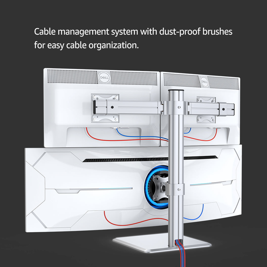 BEWISER Triple Heavy Duty Monitor Stand - Vertical Heavy Duty Monitor Riser Fits Two 17 to 27 Inch Screen and One 49 Inch Screen with Swivel, Tilt, Height Adjustable,weight capacity up to 33