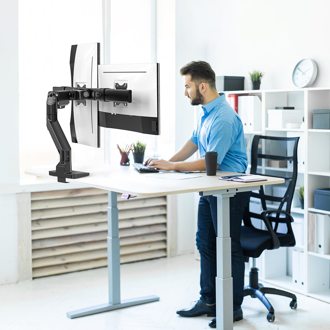 BEWISER Dual Monitor Arm for 17-32 Inch Screen,Black Heavy Duty Double Monitor Stand for Home Office,Extra Thick Arm VESA 75/100mm Desk Mount,Tilt Swivel Rotate(S1020D)