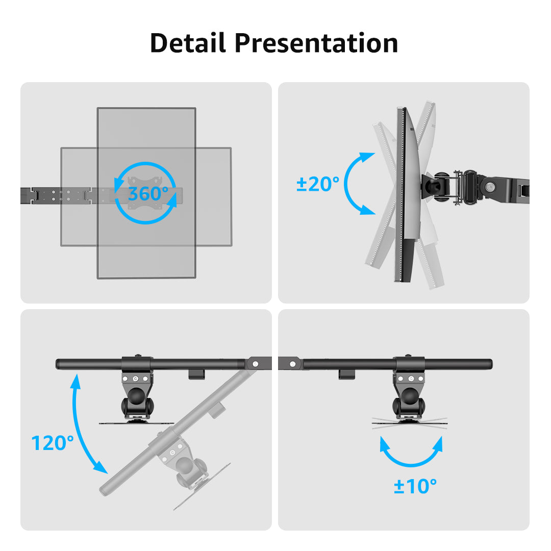 BEWISER Dual Monitor Arm for 17-32 Inch Screen,Black Heavy Duty Double Monitor Stand for Home Office,Extra Thick Arm VESA 75/100mm Desk Mount,Tilt Swivel Rotate(S1020D)