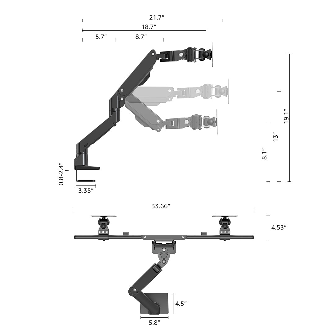 BEWISER Dual Monitor Arm for 17-32 Inch Screen,Black Heavy Duty Double Monitor Stand for Home Office,Extra Thick Arm VESA 75/100mm Desk Mount,Tilt Swivel Rotate(S1020D)