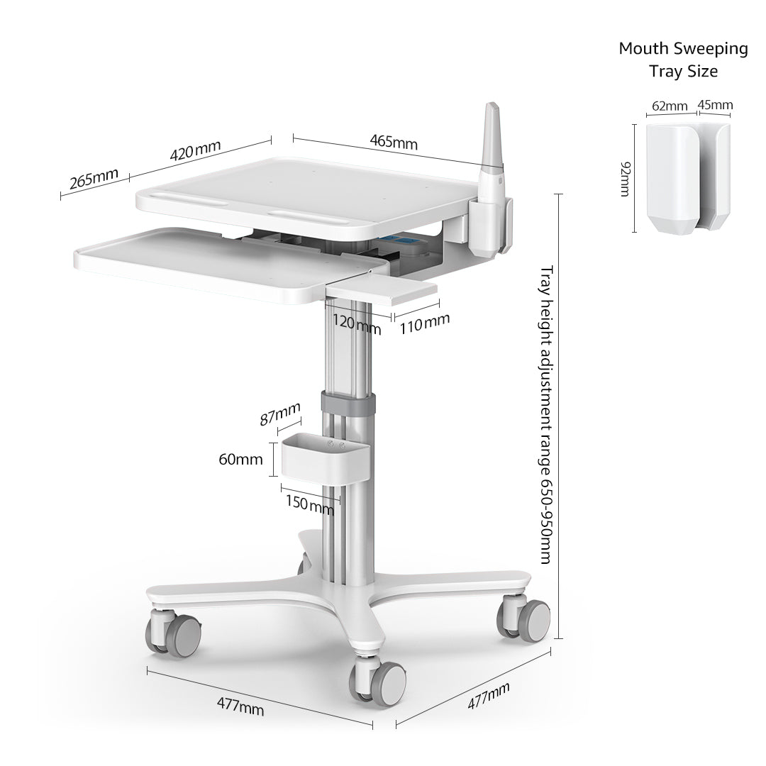 MTO-3 Pro BEWISER Medical Cart Mobile Trolley Cart Height Adjustable Easy Installation Pallet Cart with Oral Scanner Holder Laptop Workstation