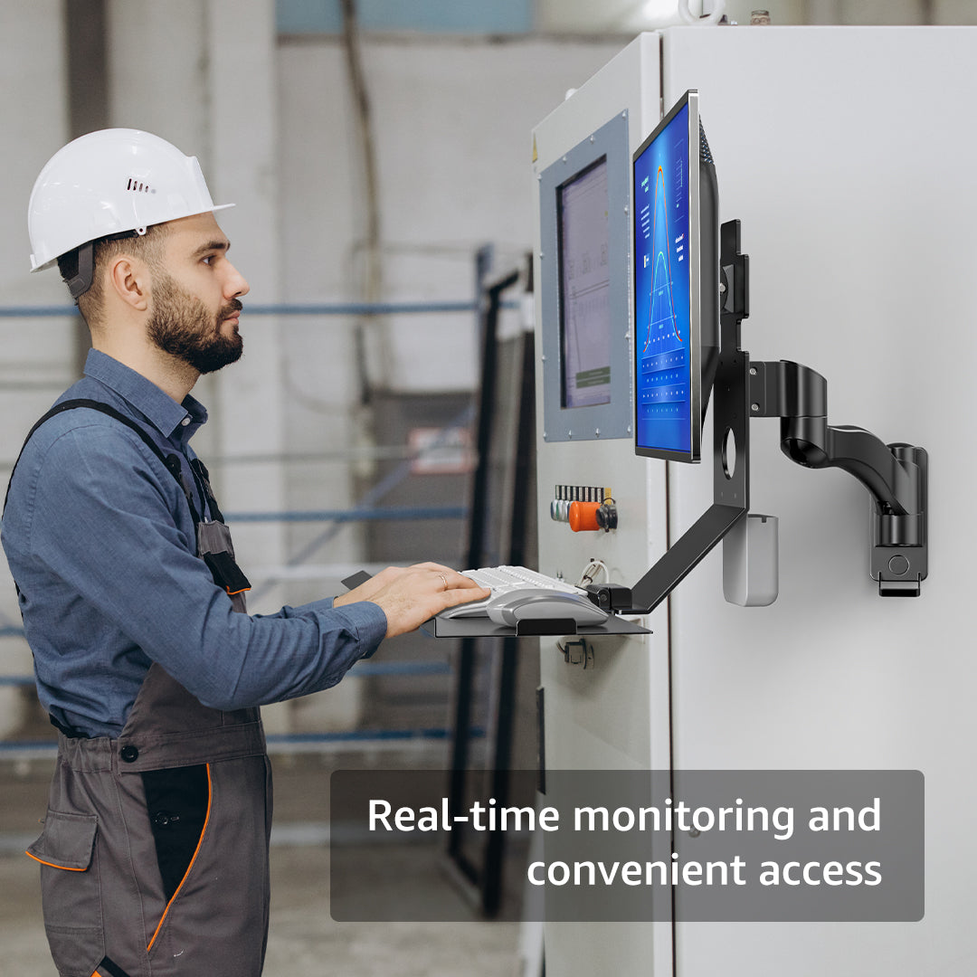 WKS-2 Bewiser Universal Wall-Mounted Adjustable Monitor Stand with Folding Keyboard Holder for Industrial Equipment and Machine Tools