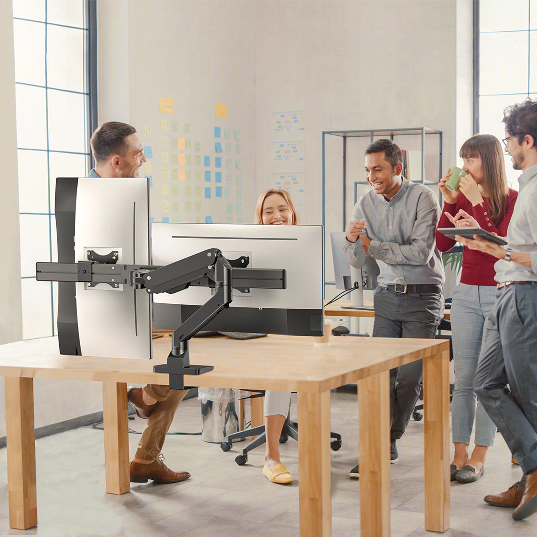 BEWISER Dual Monitor Arm for 17-32 Inch Screen,Black Heavy Duty Double Monitor Stand for Home Office,Extra Thick Arm VESA 75/100mm Desk Mount,Tilt Swivel Rotate(S1020D)