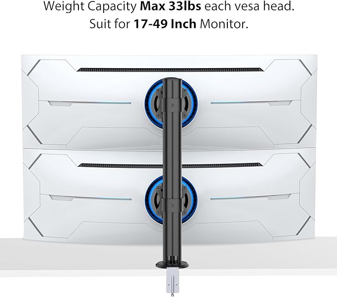 BL200 Dual Monitor Stand Desk Mount- Vertical Heavy Duty Monitor Riser Fits Two 17 to 49 Inch Screen with Swivel, Tilt, Height Adjustable,Weight Capacity up to 33 lbs