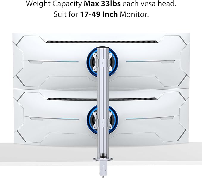 BL200 Dual Monitor Stand Desk Mount- Vertical Heavy Duty Monitor Riser Fits Two 17 to 49 Inch Screen with Swivel, Tilt, Height Adjustable,Weight Capacity up to 33 lbs