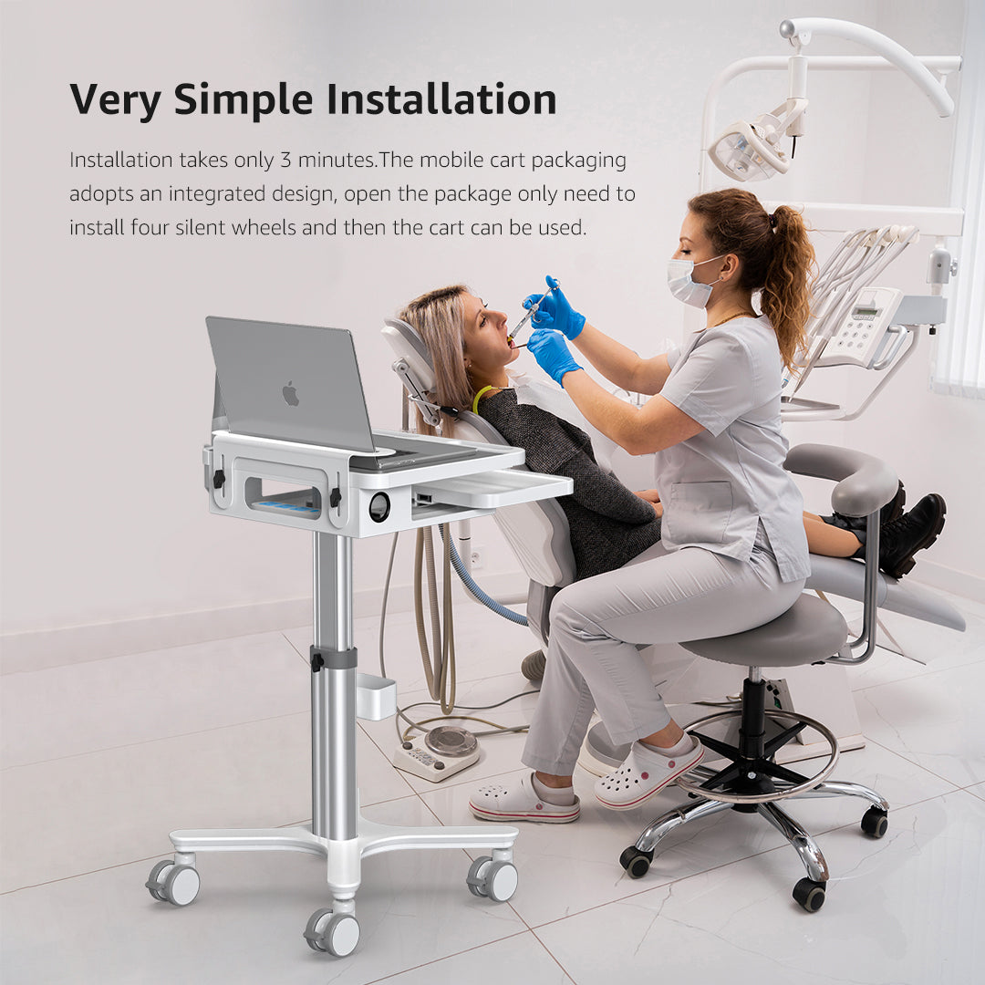 MTO-3 Pro BEWISER Medical Cart Mobile Trolley Cart Height Adjustable Easy Installation Pallet Cart with Oral Scanner Holder Laptop Workstation