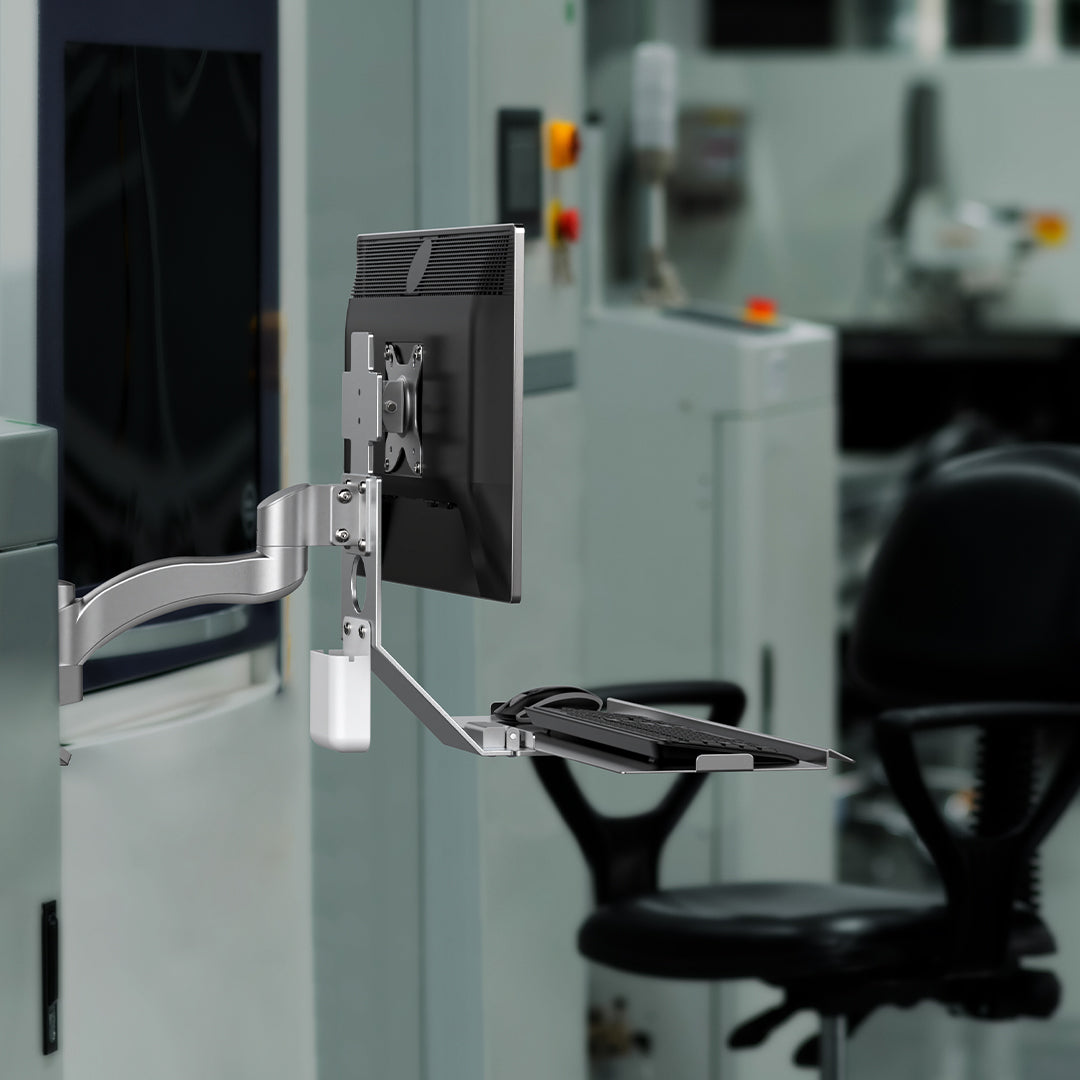 WKS-2 Bewiser Universal Wall-Mounted Adjustable Monitor Stand with Folding Keyboard Holder for Industrial Equipment and Machine Tools