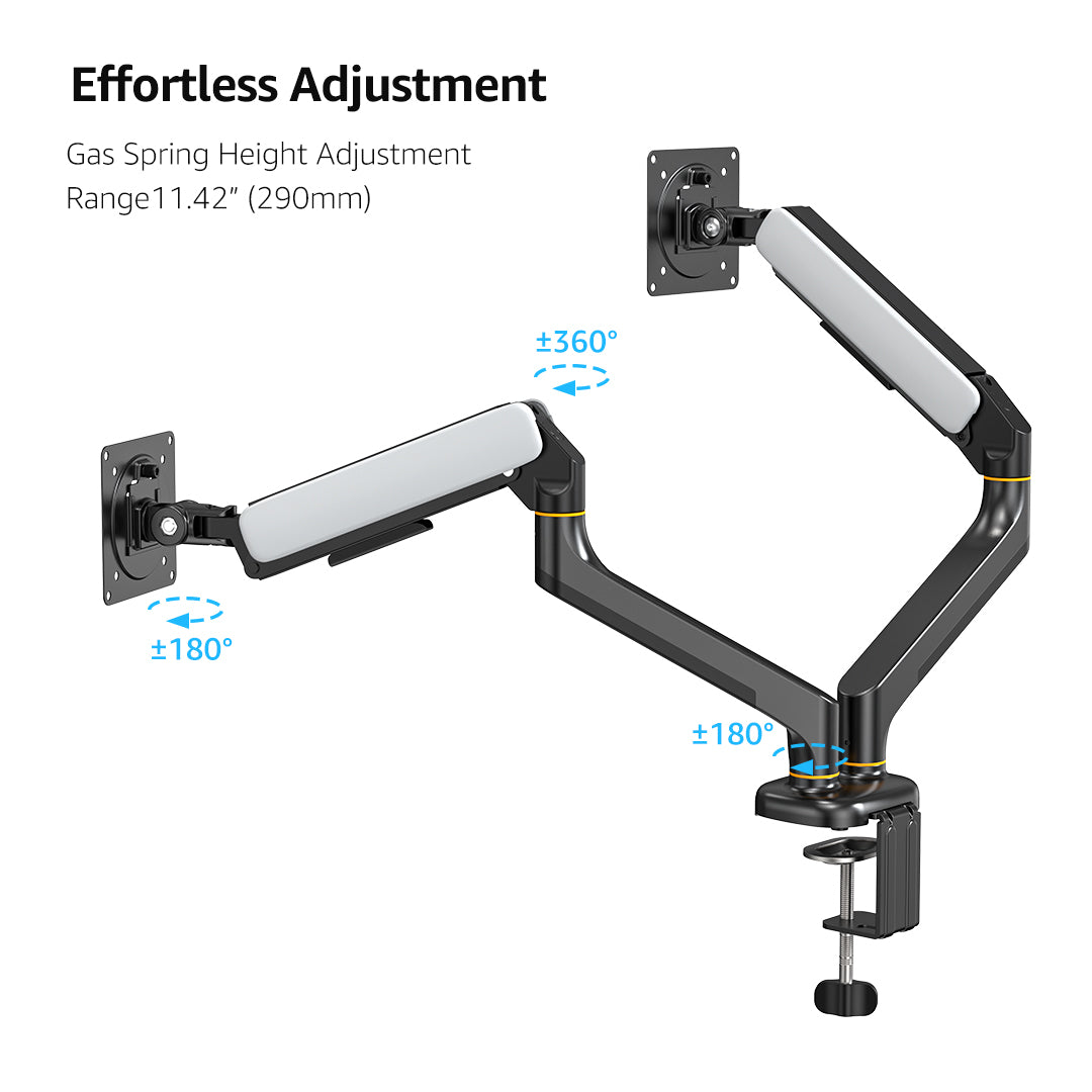 (X24N)BEWISER Dual Laptop Arm Mount for 13"-32” Monitor and 12" - 17" Notebook Desk Mount with Gas Spring,Adjustable 2-in-1 Computer Notebook Mount Desk Stand