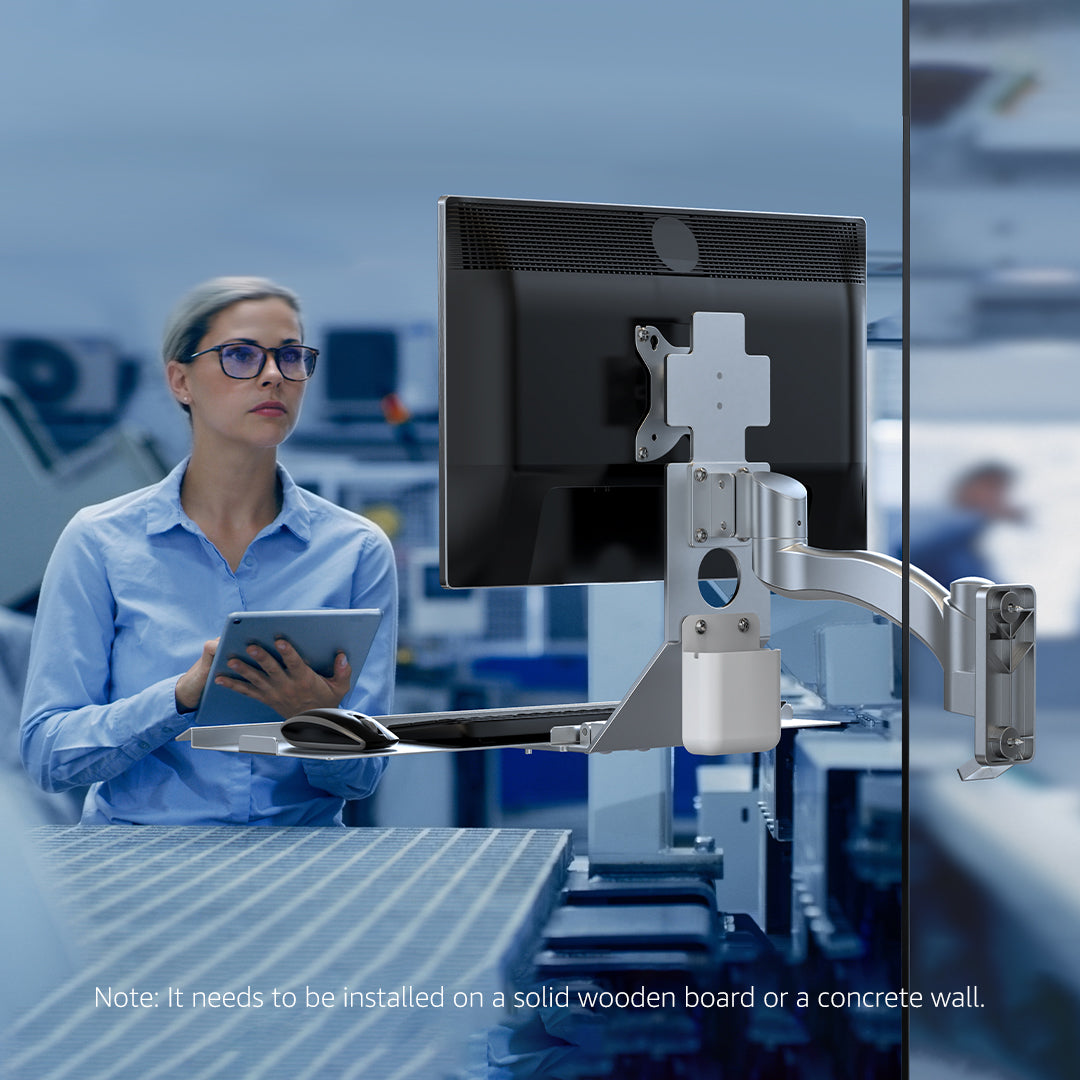 WKS-2 Bewiser Universal Wall-Mounted Adjustable Monitor Stand with Folding Keyboard Holder for Industrial Equipment and Machine Tools