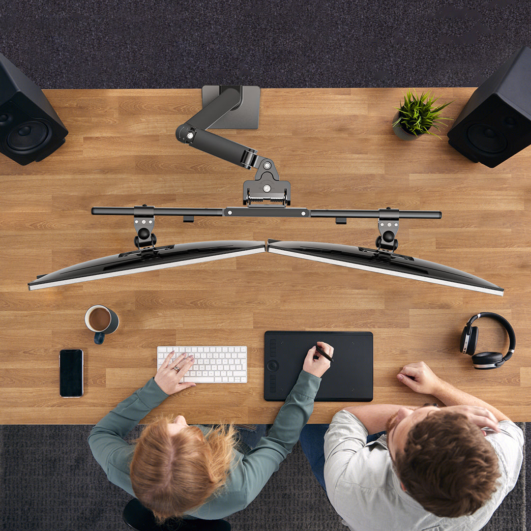 BEWISER Dual Monitor Arm for 17-32 Inch Screen,Black Heavy Duty Double Monitor Stand for Home Office,Extra Thick Arm VESA 75/100mm Desk Mount,Tilt Swivel Rotate(S1020D)