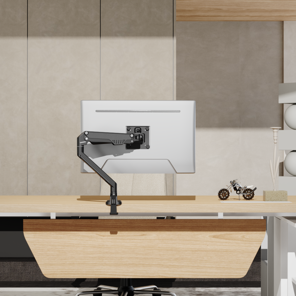 D5 Single Monitor Arm Mount Stand Fully Adjustable Gas Spring Desk Mount Swivel Bracket with C Clamp,Grommet For 32 Inch