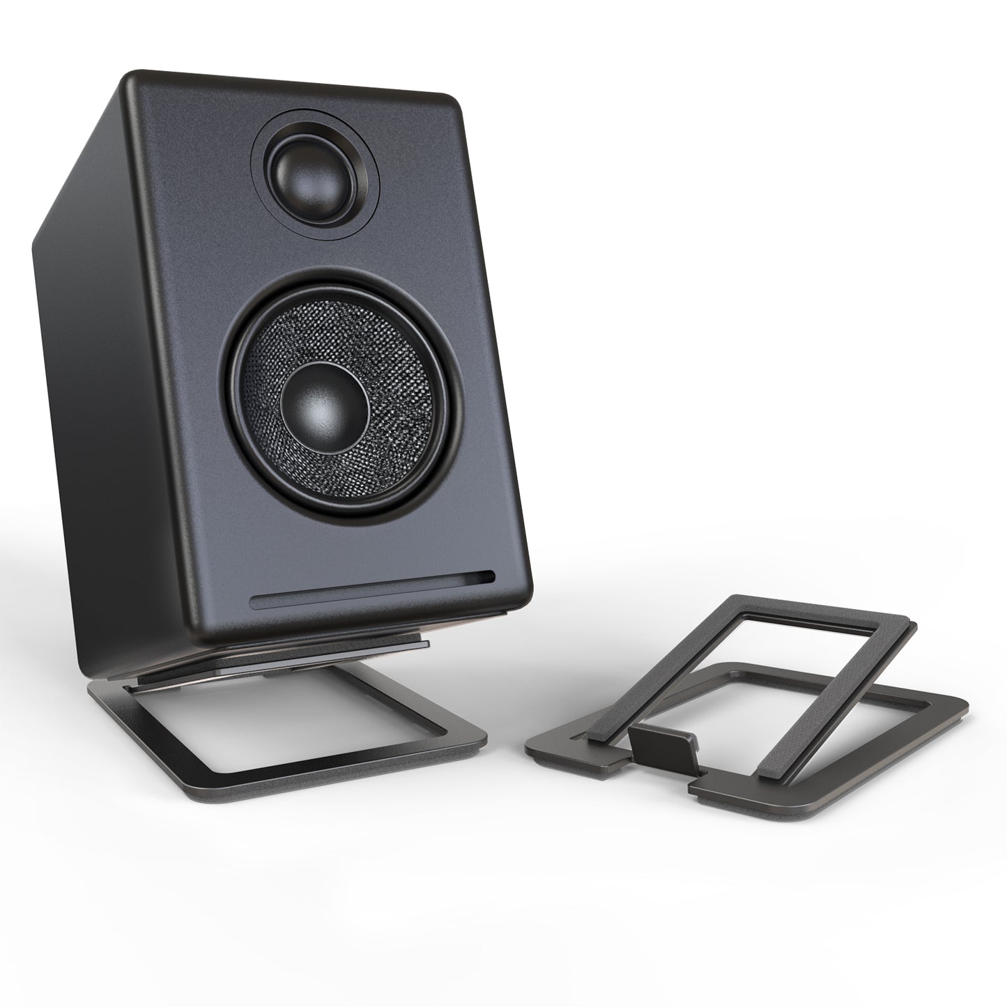 Metal Desktop Speaker Stands for Small Speakers, Tilted Tabletop Steel Computer Speaker Stands, Black (Pair)