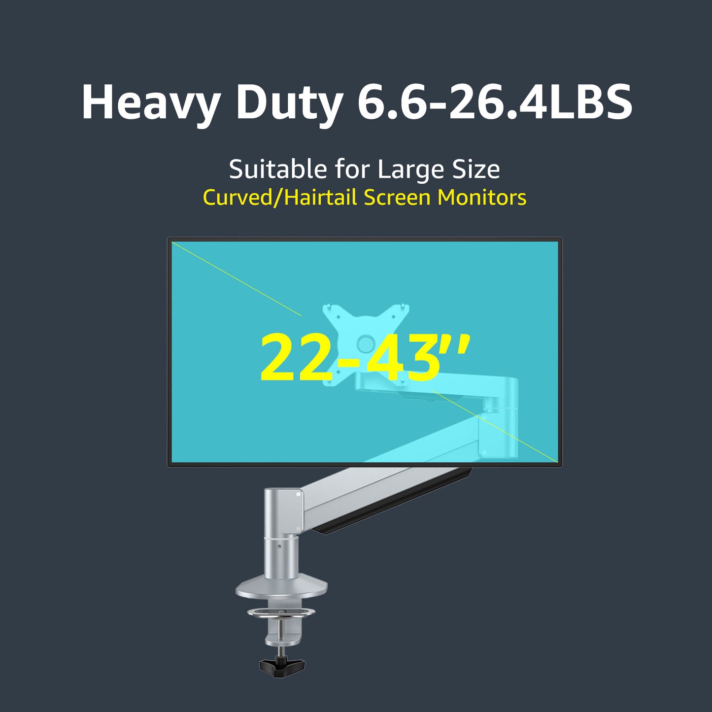 Monitor Arm Gas Spring Desk Mount,Heavy Duty Monitor Arm for Ultrawide Screen up to 43 inch,26.4lbs(D2U)