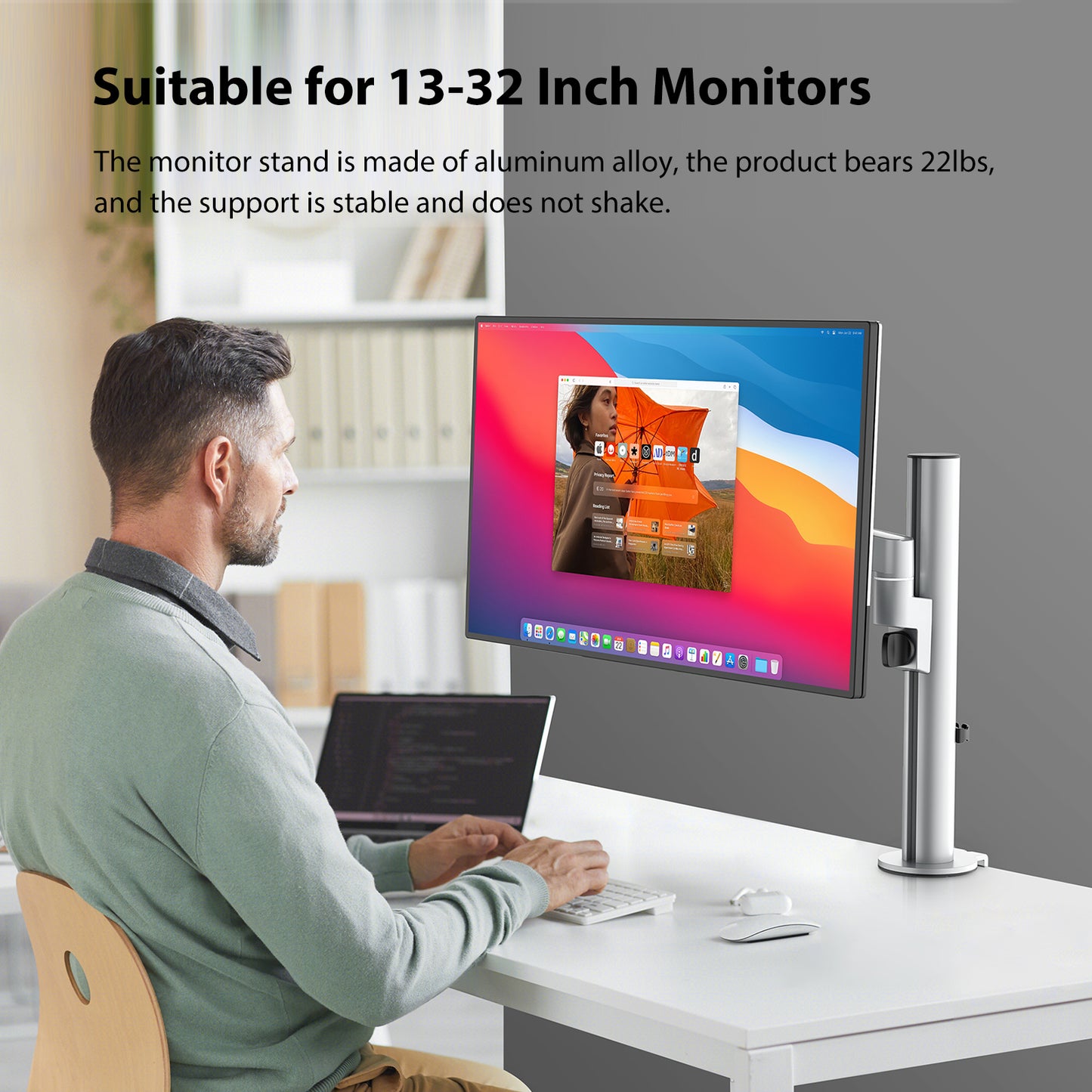 Single Monitor Arm Desk Mount for 32 Inch Display,Fully Adjustable Monitor Stand Mount with Height/Angle Adjustable,Tilt/Swivel/Rotation(L-One)