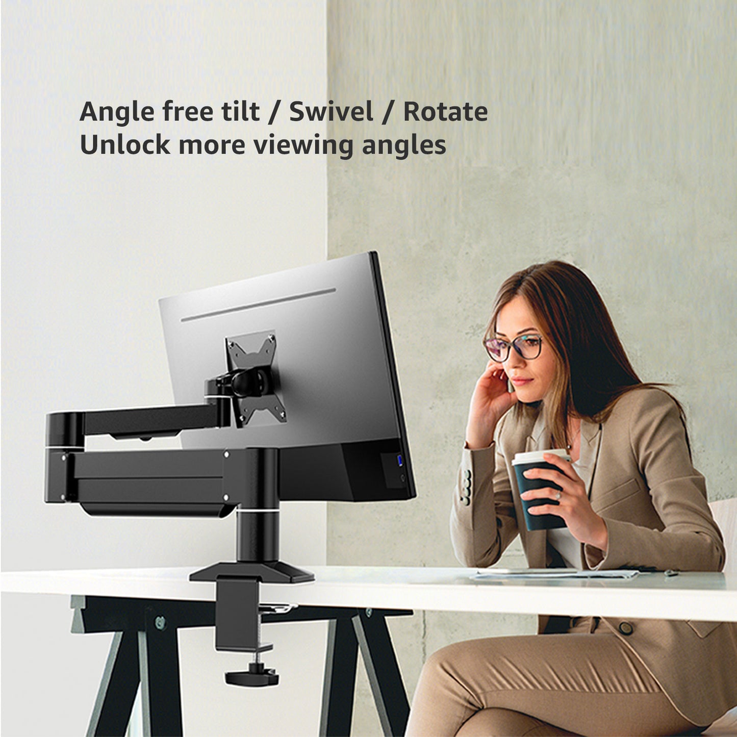 Monitor Arm Gas Spring Desk Mount,Heavy Duty Monitor Arm for Ultrawide Screen up to 43 inch,26.4lbs(D2U)