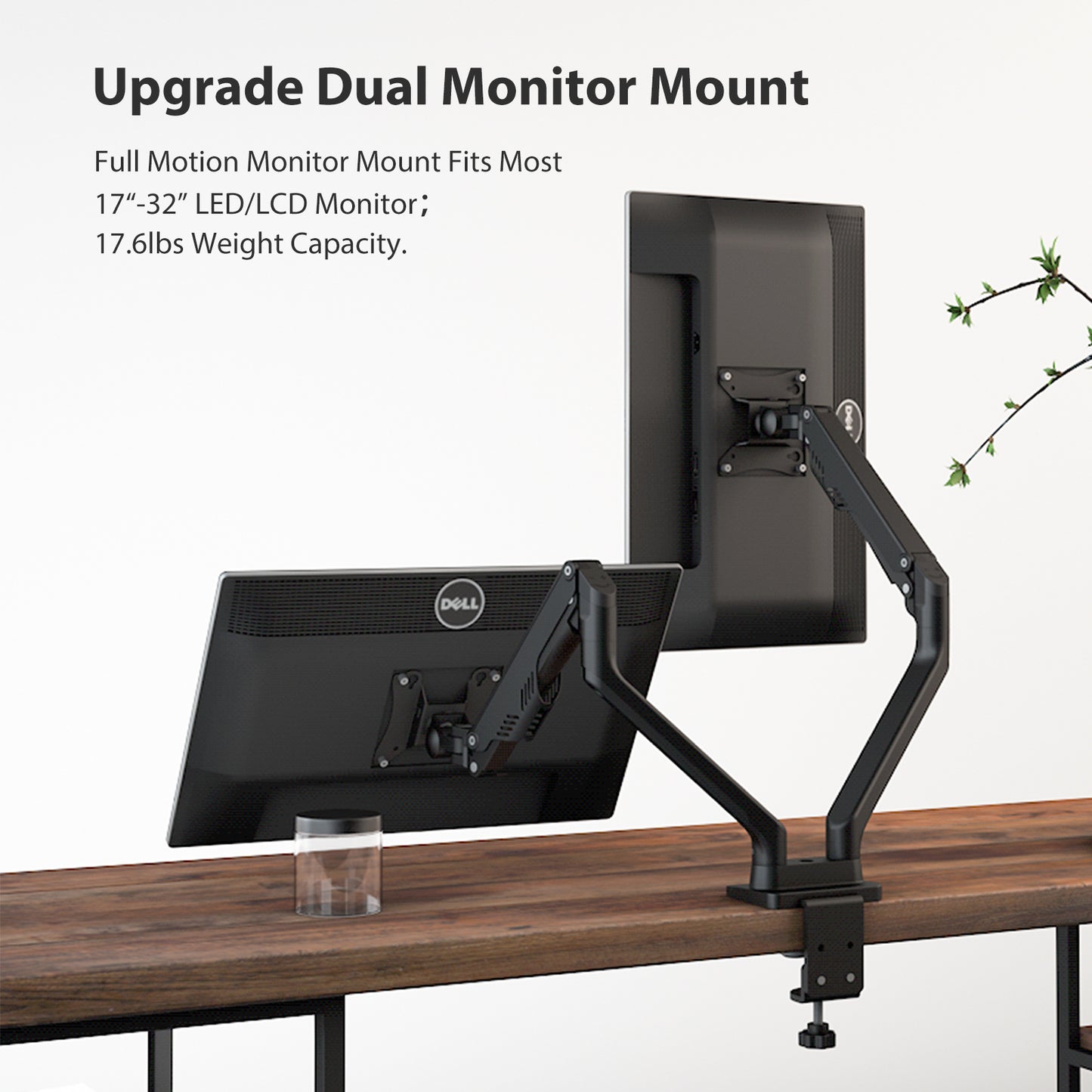 Dual Monitor Arms, For 2 Monitors,Fully Adjustable Gas Spring Desk Mount Swivel Bracket With Clamp, Grommet For Display Up to 32 Inch(D5-Dual)