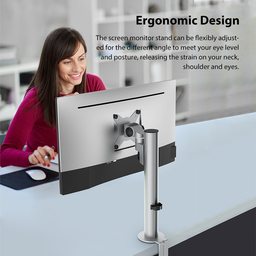 Single Monitor Mount,Adjustable Monitor Stand for Max 32 Inch Flat Curved Computer Screen,Monitor Arm Desk Mount,up to 22 lbs(L-Zero)