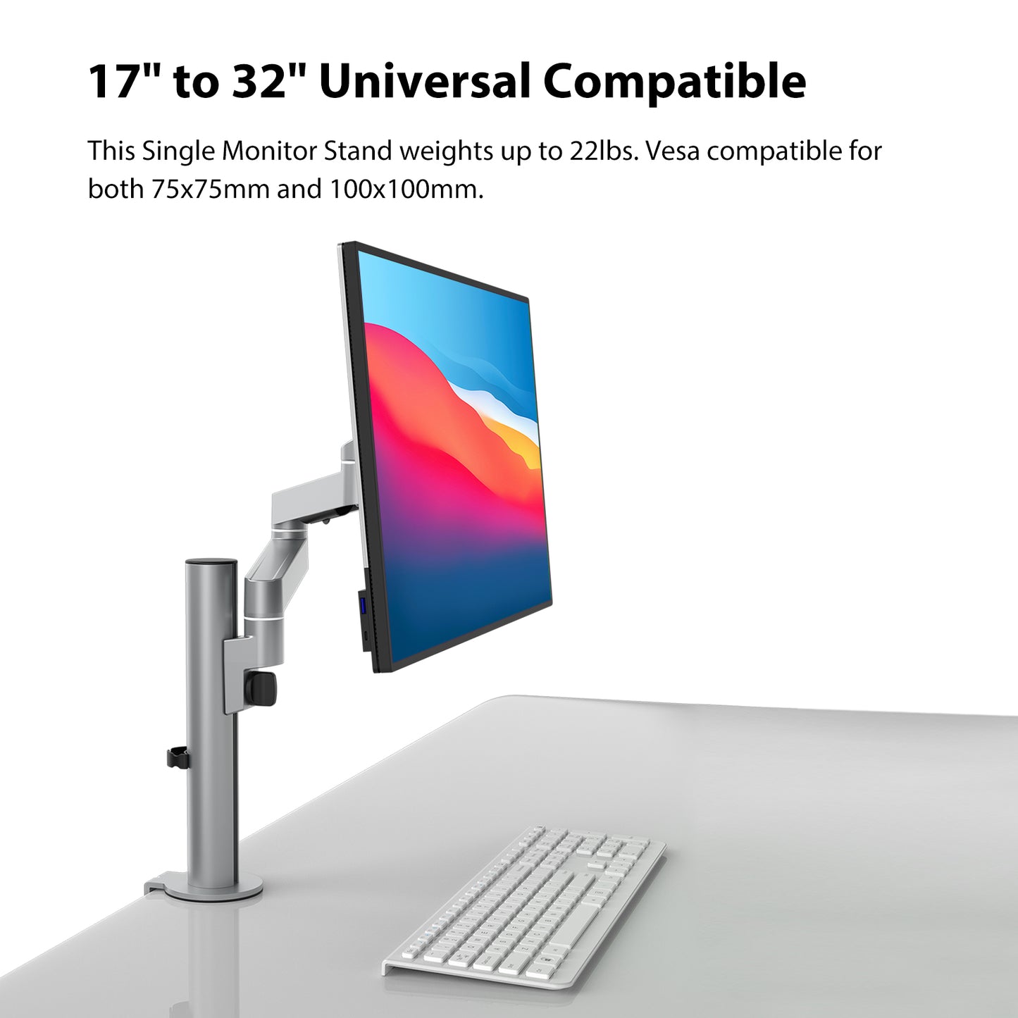 Monitor Mount With Extension Arm,Fully Adjustable Computer Monitor Mount for Screen Up to 32 Inch,Monitor Desk Mount with C-Clamp and Grommet(L-T)