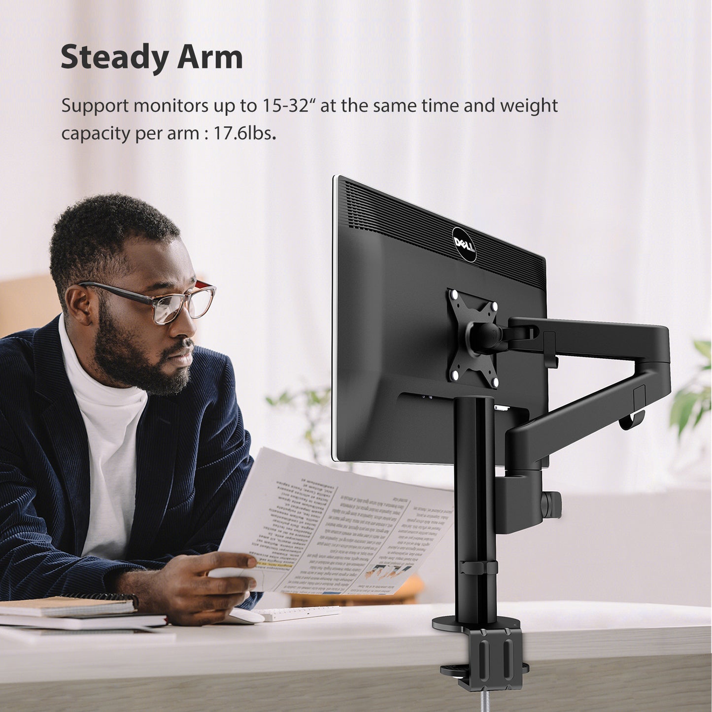 Single Monitor Mount For 1 Computer Screen up to 32 inch,Fully Adjustable Monitor Arm Holds up to 22 lbs,Black (BP100)