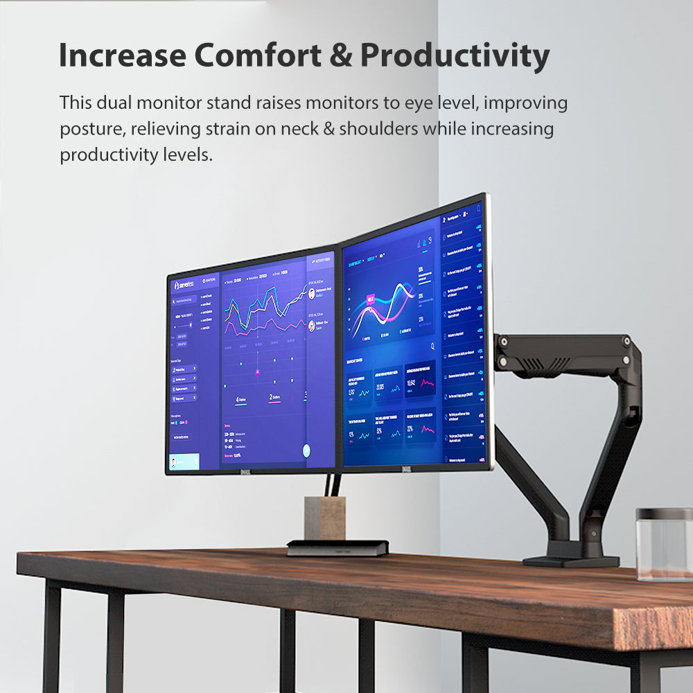 Dual Monitor Arms, For 2 Monitors,Fully Adjustable Gas Spring Desk Mount Swivel Bracket With Clamp, Grommet For Display Up to 32 Inch(D5-Dual)