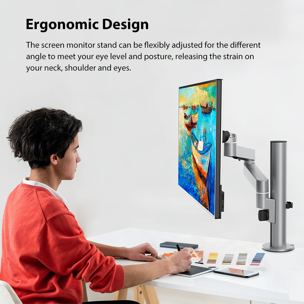 Monitor Mount With Extension Arm,Fully Adjustable Computer Monitor Mount for Screen Up to 32 Inch,Monitor Desk Mount with C-Clamp and Grommet(L-T)