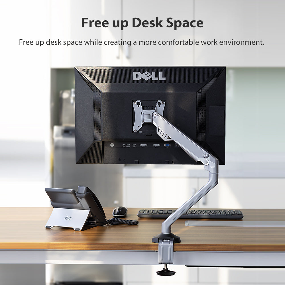 Single Monitor Arm Mount Stand Fully Adjustable Gas Spring Desk Mount Swivel Bracket with C Clamp,Grommet  For 32 Inch(D5)