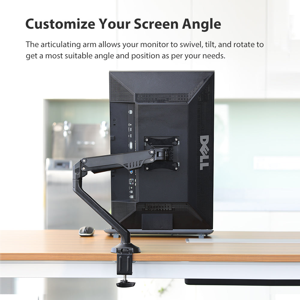 Single Monitor Arm Mount Stand Fully Adjustable Gas Spring Desk Mount Swivel Bracket with C Clamp,Grommet  For 32 Inch(D5)