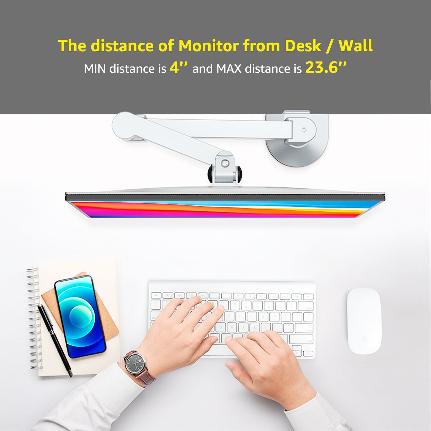 Monitor Arm Gas Spring Desk Mount,Heavy Duty Monitor Arm for Ultrawide Screen up to 43 inch,26.4lbs(D2U)