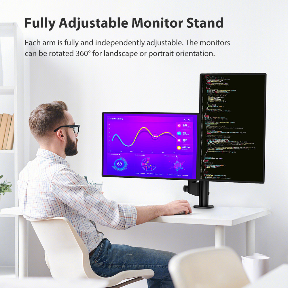 Dual Monitor Arms Fully Adjustable Desk Mount Stand Fits 2 Screens up to 32 inch, Weight Capacity 22lbs per Arm(BP200)