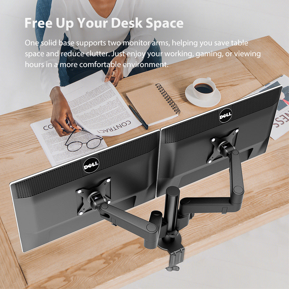 Dual Monitor Arms Fully Adjustable Desk Mount Stand Fits 2 Screens up to 32 inch, Weight Capacity 22lbs per Arm(BP200)