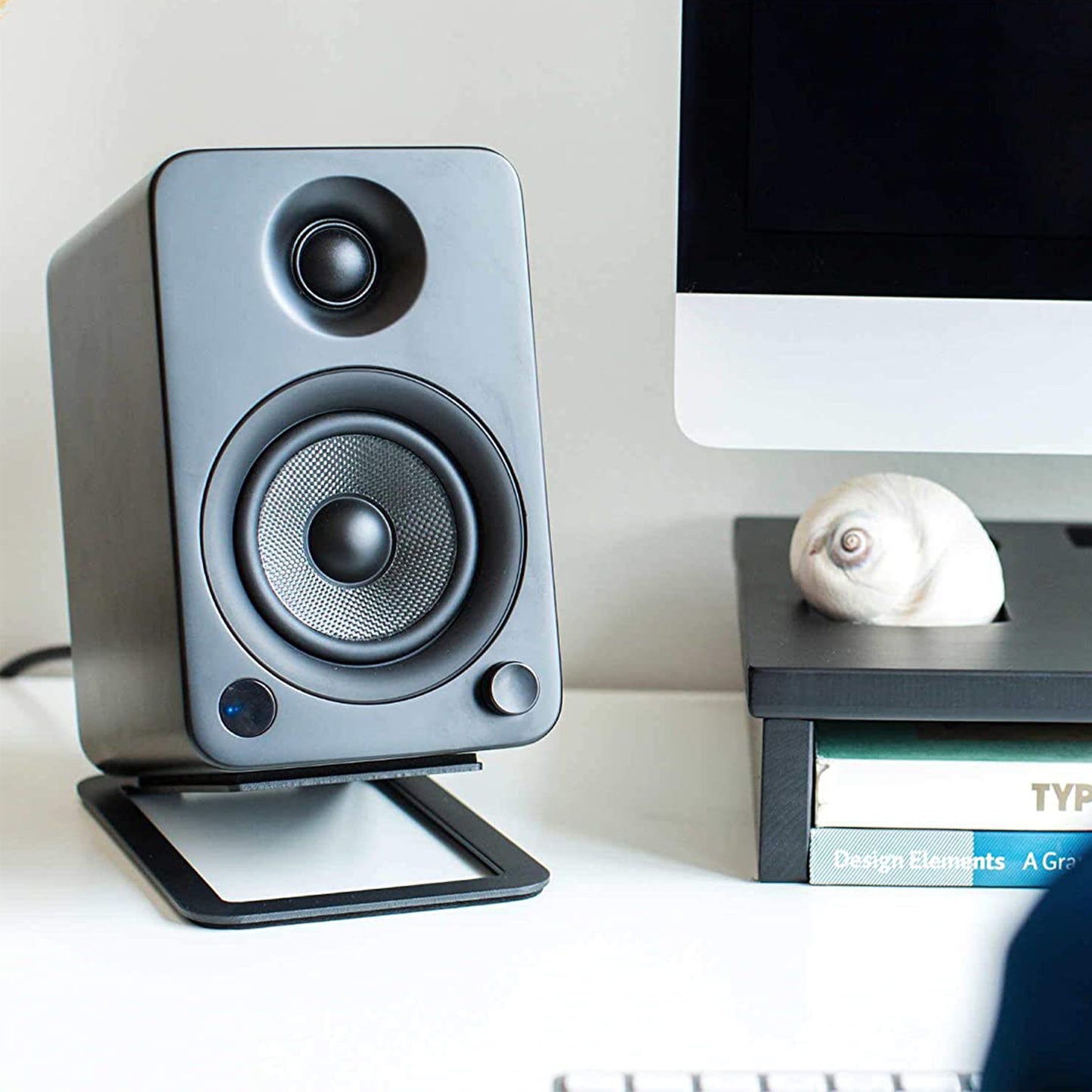Metal Desktop Speaker Stands for Small Speakers, Tilted Tabletop Steel Computer Speaker Stands, Black (Pair)