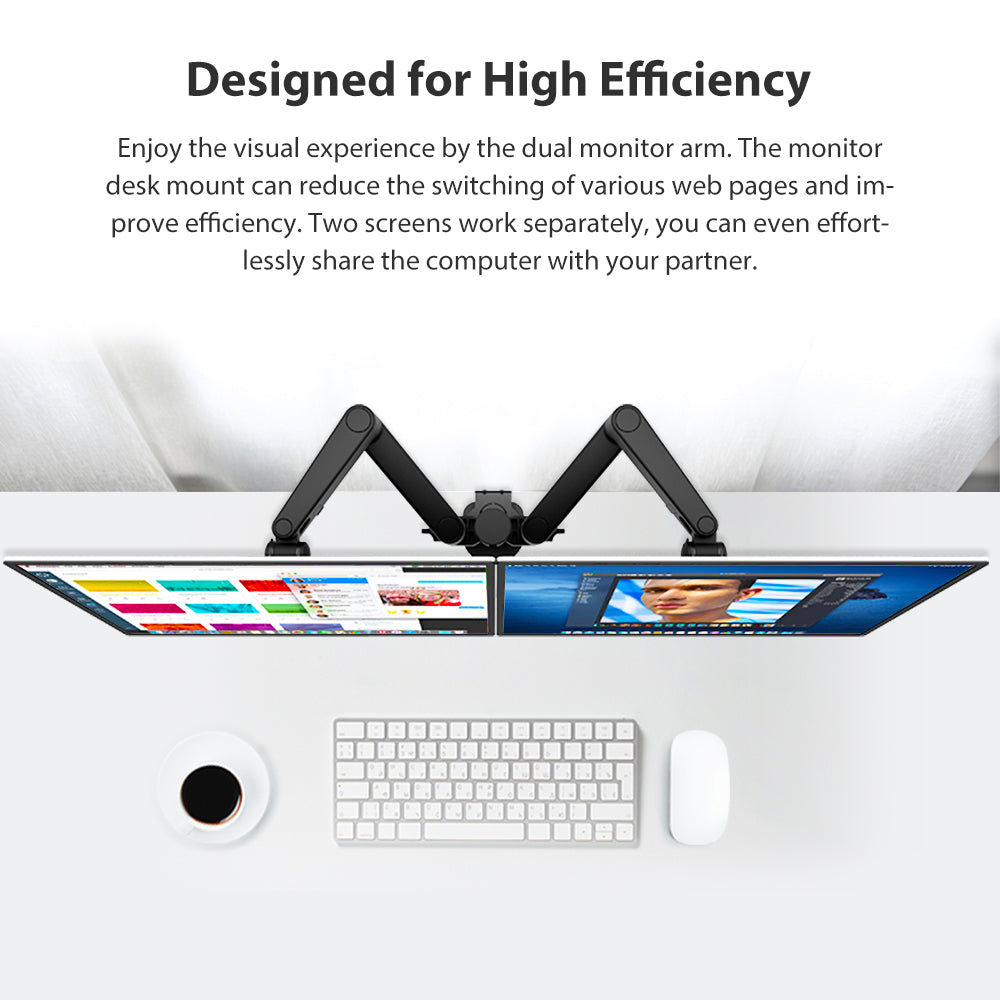 Dual Monitor Arms Fully Adjustable Desk Mount Stand Fits 2 Screens up to 32 inch, Weight Capacity 22lbs per Arm(BP200)