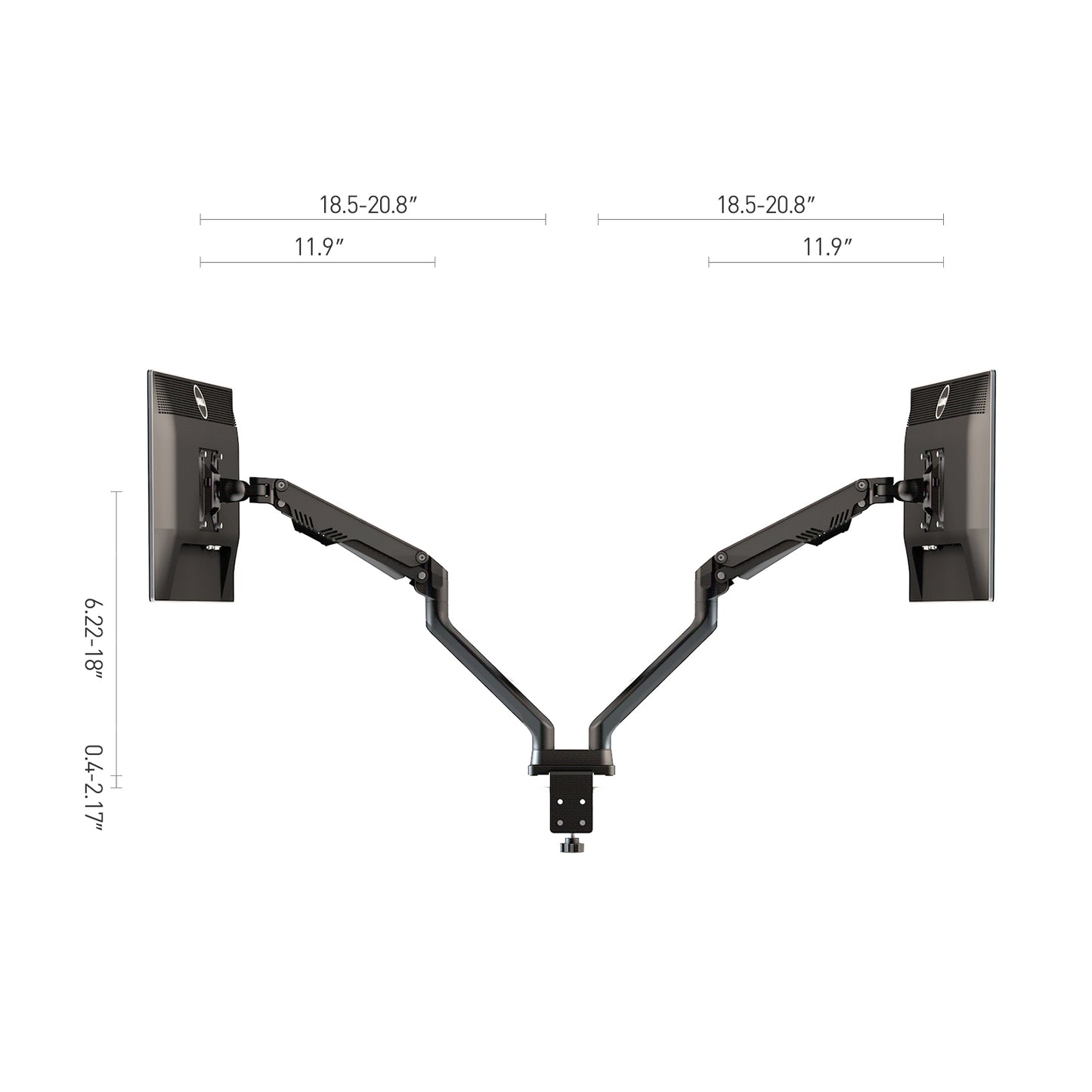 Dual Monitor Arms, For 2 Monitors,Fully Adjustable Gas Spring Desk Mount Swivel Bracket With Clamp, Grommet For Display Up to 32 Inch(D5-Dual)