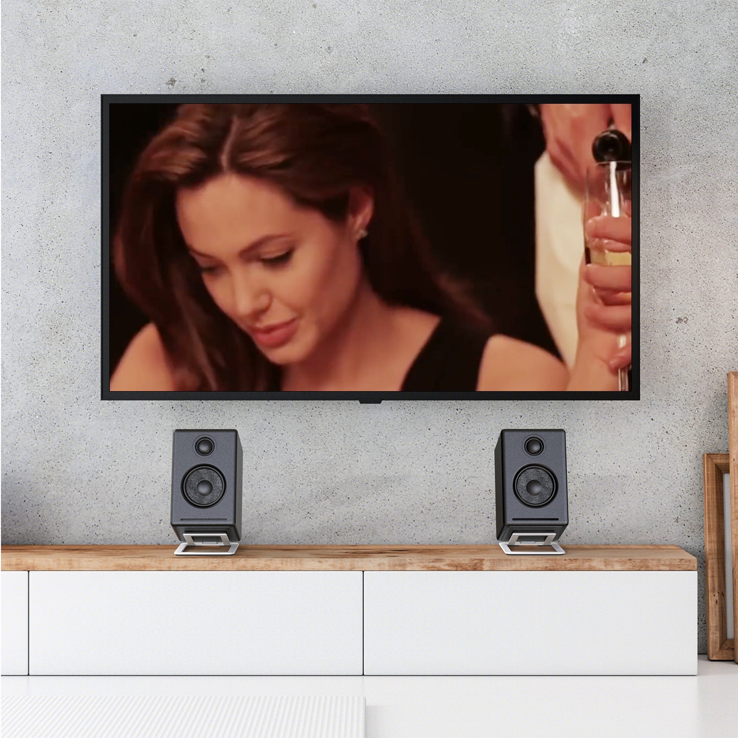 Metal Desktop Speaker Stands for Small Speakers, Tilted Tabletop Steel Computer Speaker Stands, Black (Pair)