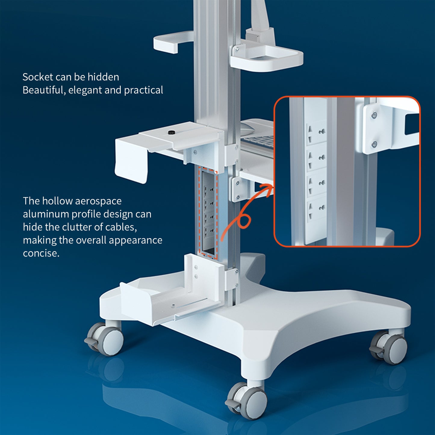 OC-1T/W BEWISER Mobile Trolley Cart Medical Cart with Wheels,With Monitor Arm And CPU Holder