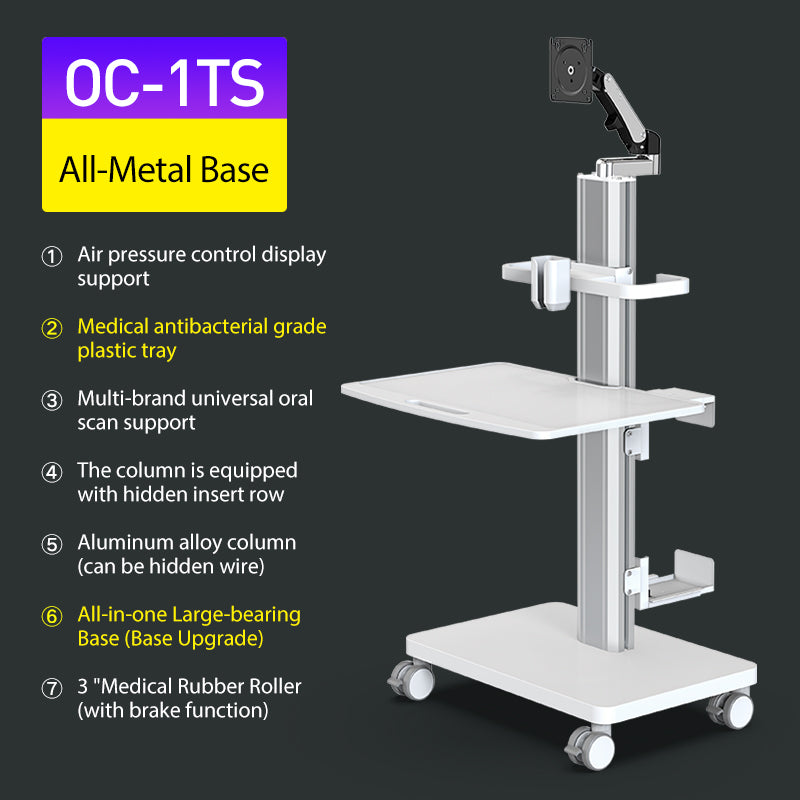 OC-1TS Dental Laboratory Equipment-Silent Wheel, Dental Scanning, Medical Moving Host/Monitor Equipment-Removable Display Case, Bracket