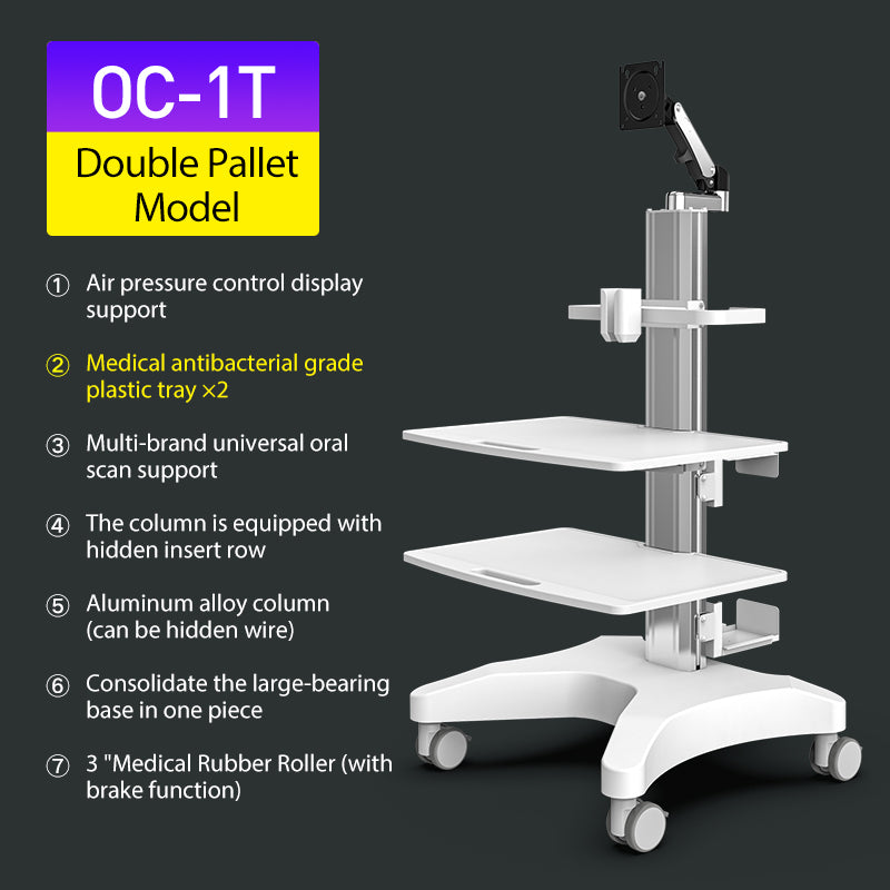 OC-1TS Dental Laboratory Equipment-Silent Wheel, Dental Scanning, Medical Moving Host/Monitor Equipment-Removable Display Case, Bracket