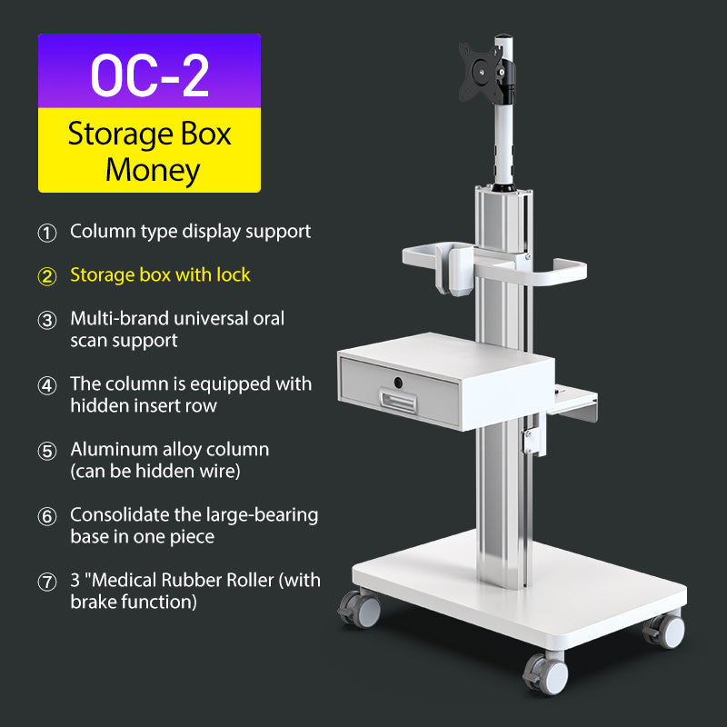 OC-1TS Dental Laboratory Equipment-Silent Wheel, Dental Scanning, Medical Moving Host/Monitor Equipment-Removable Display Case, Bracket