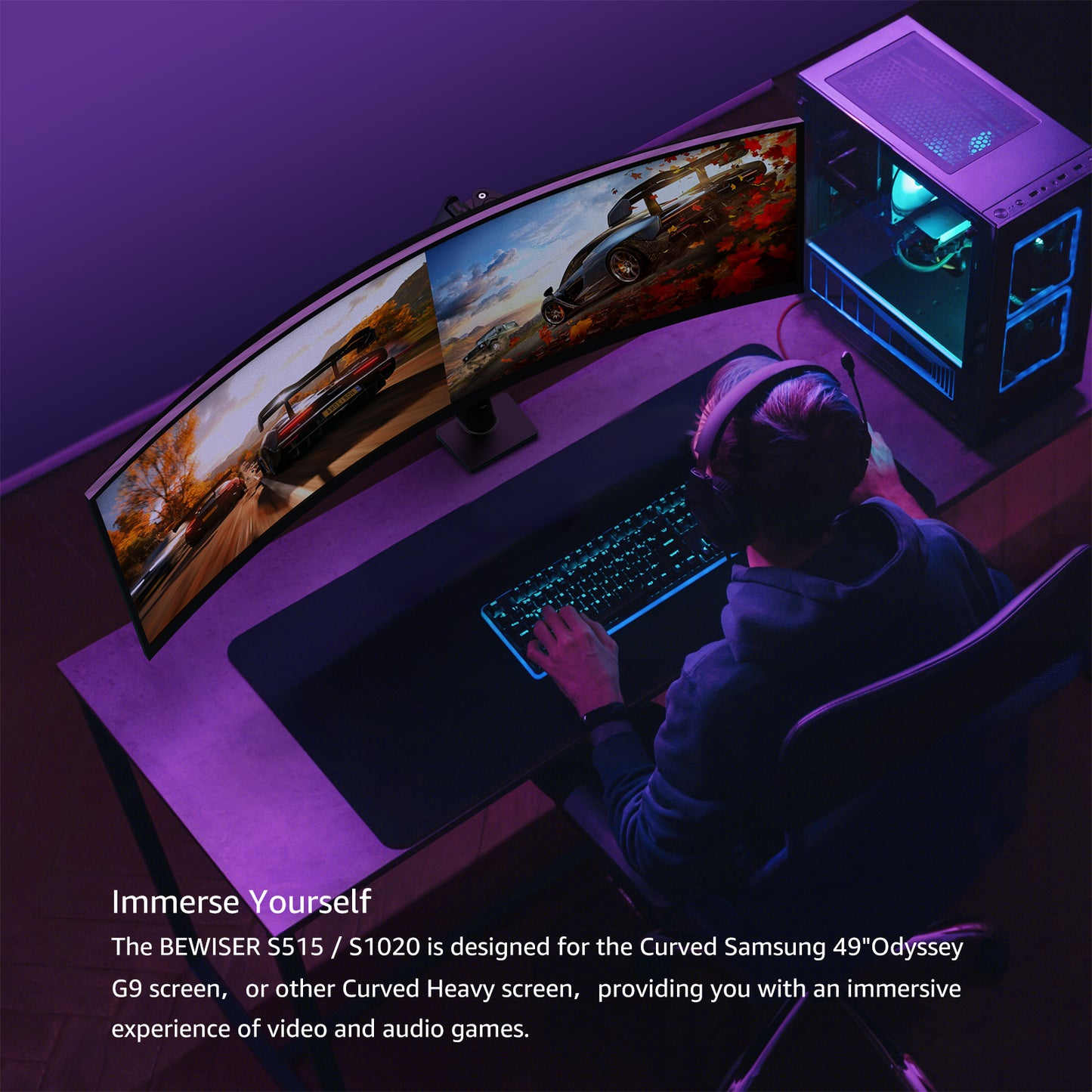 Single Ultrawide Monitor Arm , VESA Desk Mount – For 1000R Curved Monitors Up to 49 Inches, up to 44 lbs