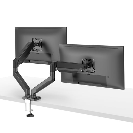 Bewiser Desktop Gas Spring Dual Monitor Holder Arm for 13"-32" Screen Display Support Air Press Mount Stand Load 2-9kg Each VESA