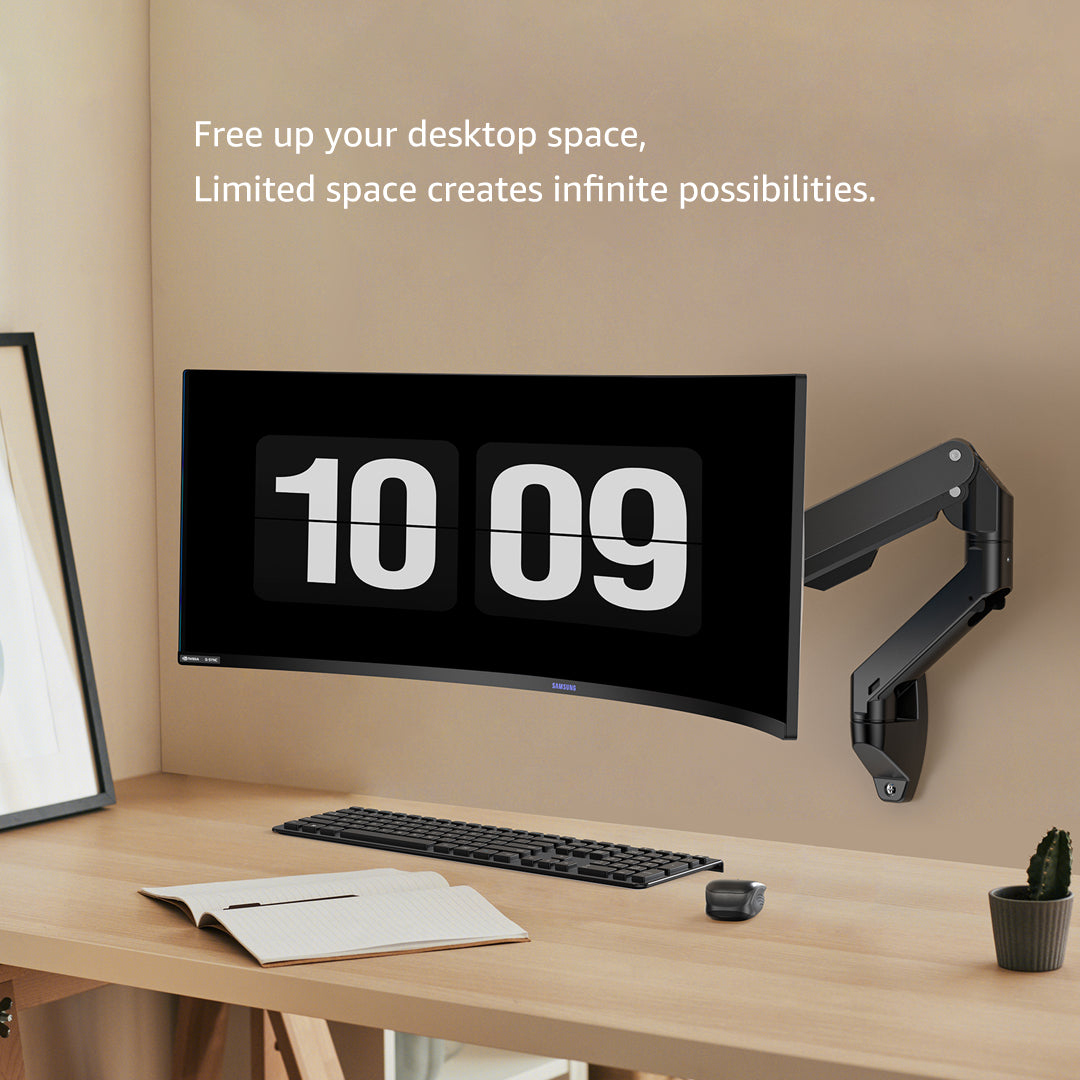 Single Ultrawide Monitor Arm , VESA Wall Mount – For 1000R Curved Monitors Up to 57 Inches, up to 44 lbs