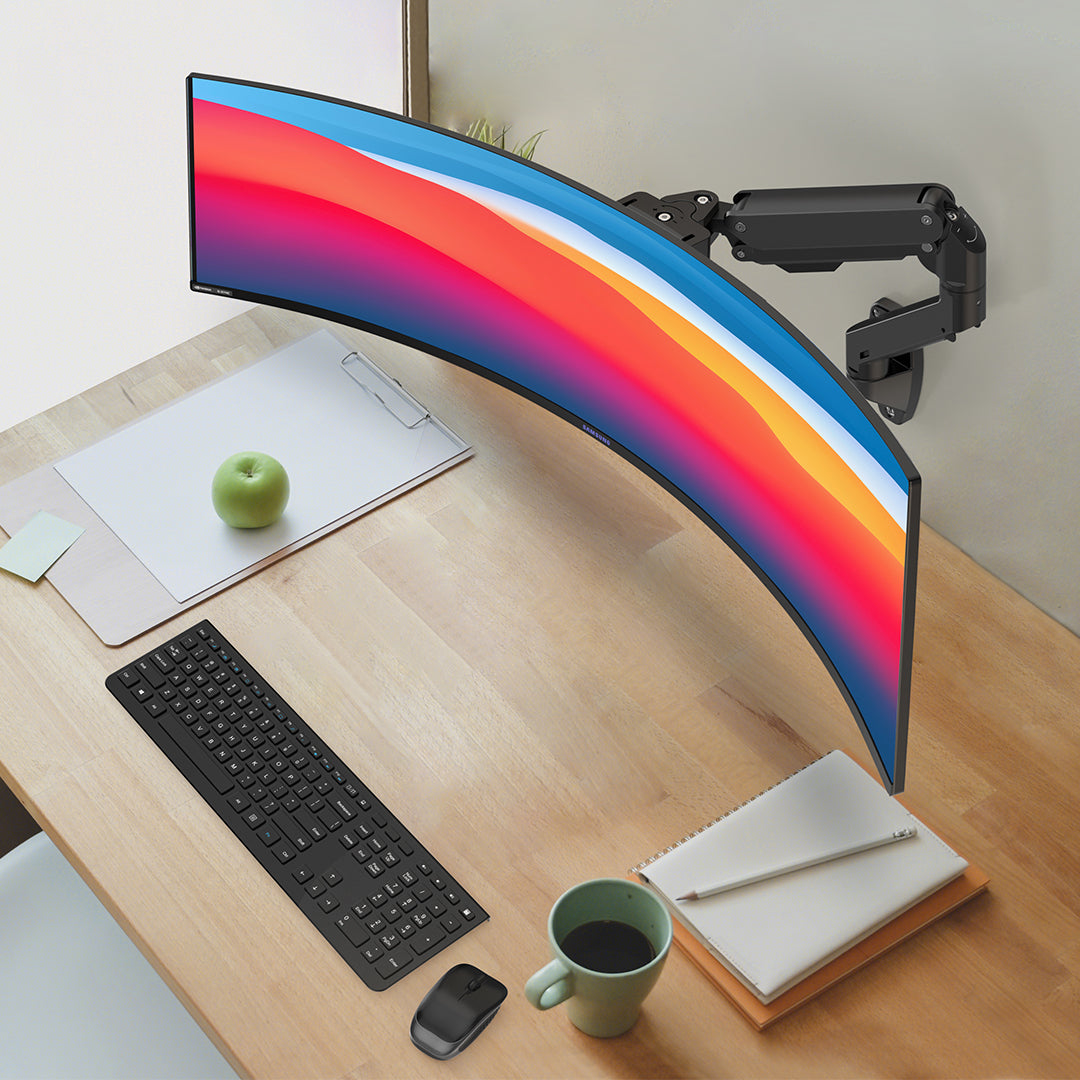 Single Ultrawide Monitor Arm , VESA Wall Mount – For 1000R Curved Monitors Up to 57 Inches, up to 44 lbs