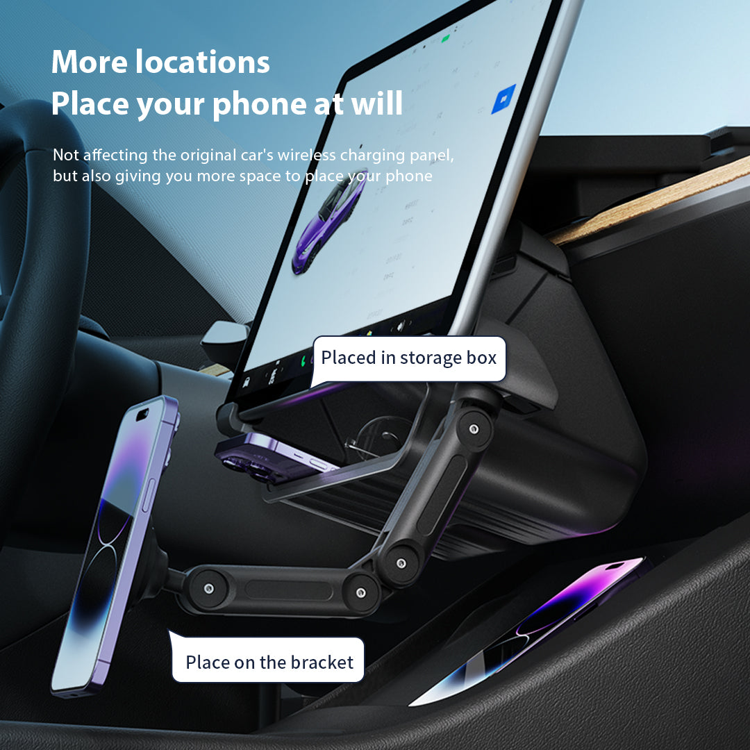 Tesla Phone Stand O - Strong Magnetic Phone Stand, Spacious Center Console Storage, Under Screen Box, Behind Screen Tray, Tissue Holder - Specifically Designed for Tesla Model 3/Y Owners（LD-TS2)）