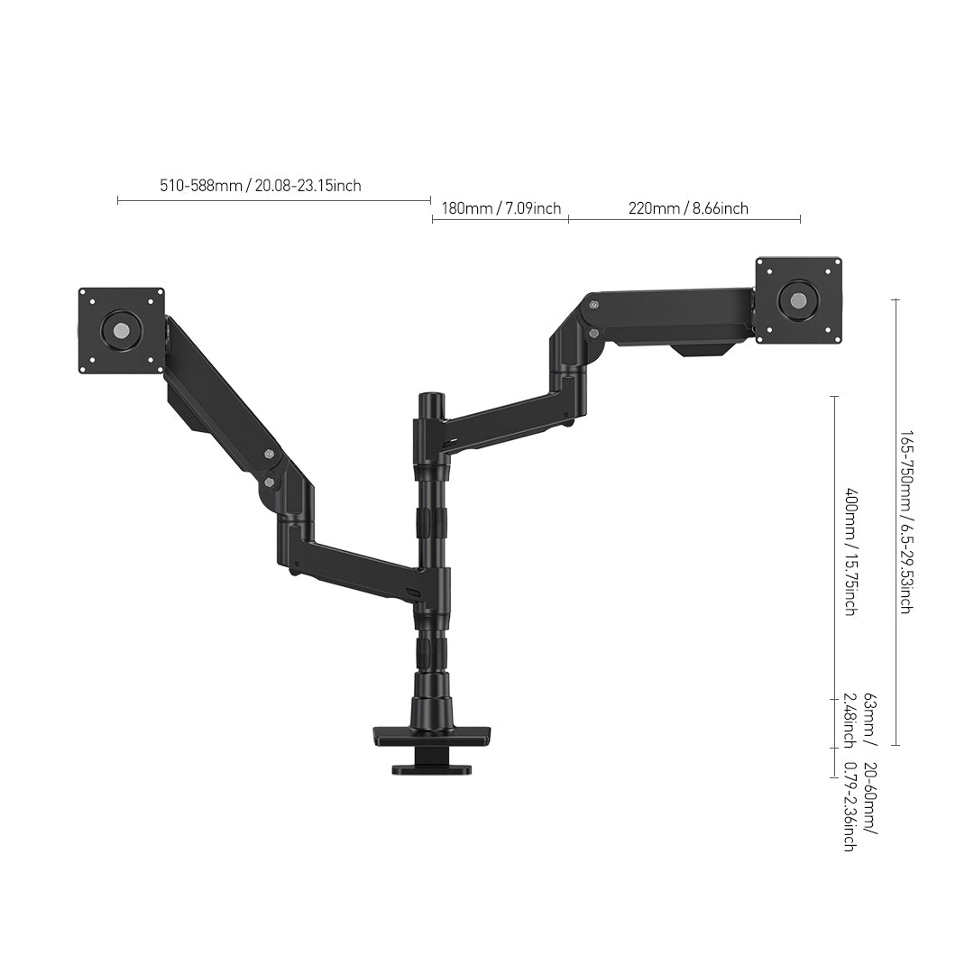 BEWISER Dual-Arm Heavy Duty Monitor Stand  for 34-49 inches Screens,Weight Capacity Up to 44 lbs,Full Motion Height Swivel Adjustable Monitor Arm(S1020-PD)