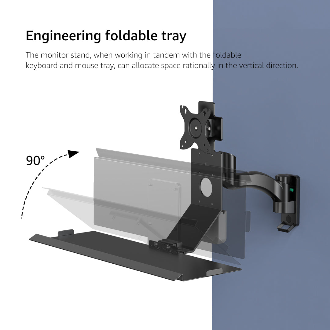WKS-2 Bewiser Universal Wall-Mounted Adjustable Monitor Stand with Folding Keyboard Holder for Industrial Equipment and Machine Tools