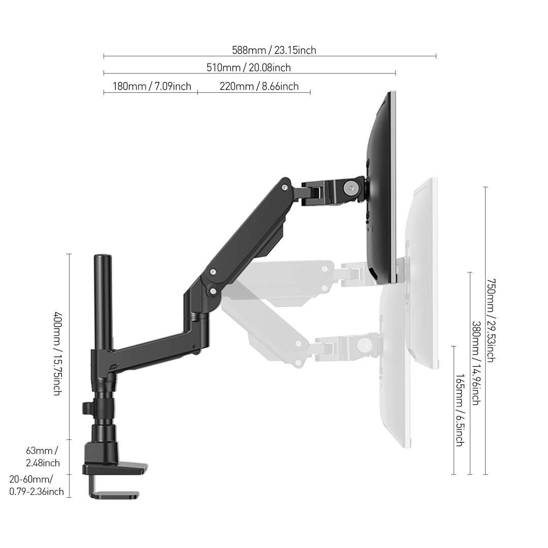 BEWISER Heavy Duty Monitor Arm Ultrawide Monitor Mount for 34-57 inches Screens,Weight Capacity Up to 44 lbs,Full Motion Height Swivel Adjustable Monitor Arm (S1020-PS)