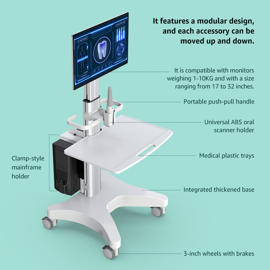 OC-1T Dental Laboratory Equipment-Silent Wheel, Dental Scanning, Medical Moving Host/Monitor Equipment-Removable Display Case, Bracket