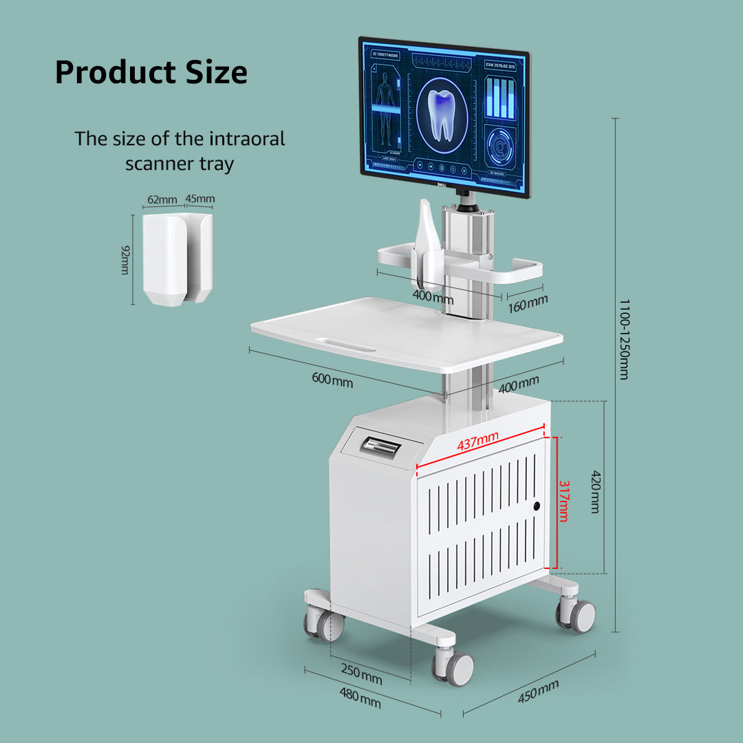 OC-5 Pro Dental Laboratory Equipment-Silent Wheel, Dental Scanning, Medical Moving Host/Monitor Equipment-Removable Display Case, Bracket